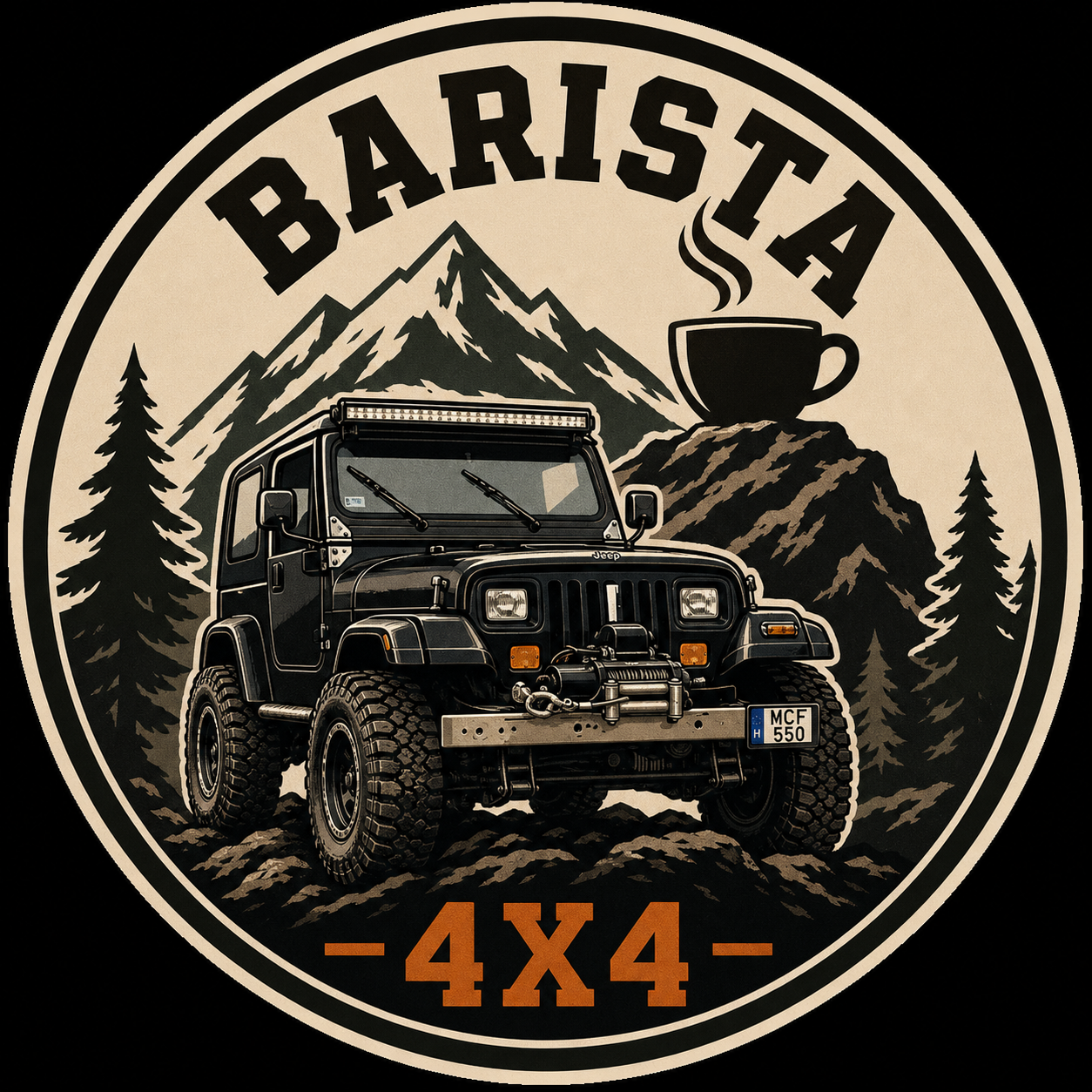 Barista 4x4 Jeep YJ mobile coffee bar exterior